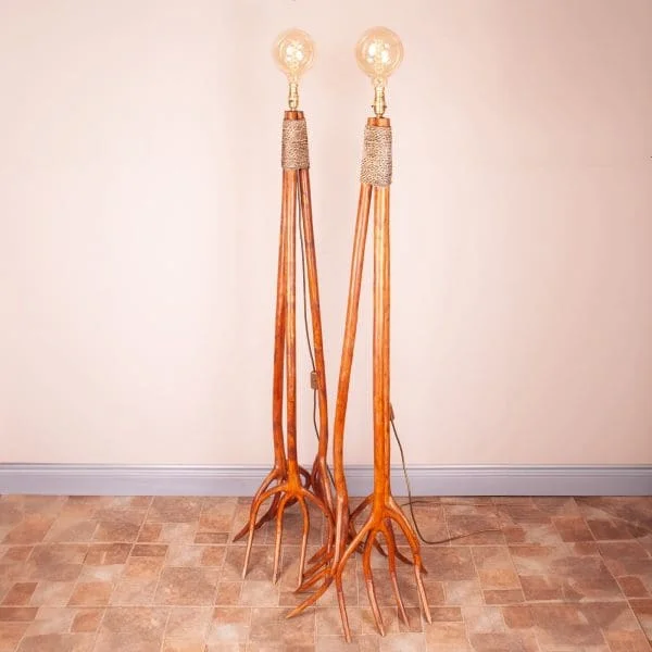 Pair of 19th C Pitchfork Standard Lamps