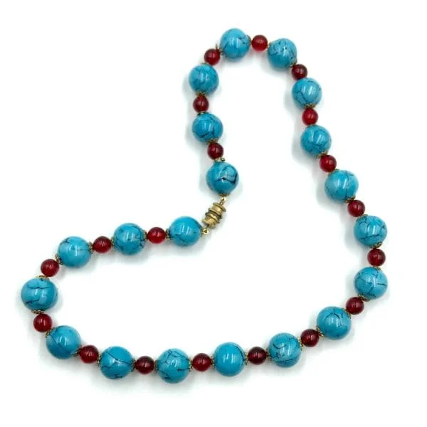 Vintage French Turquoise Poured Glass Bead Necklace Circa 1950s - Image 2