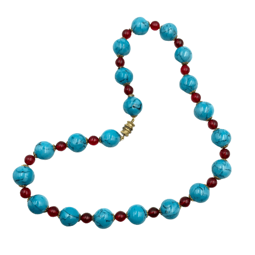 Vintage French Turquoise Poured Glass Bead Necklace Circa 1950s