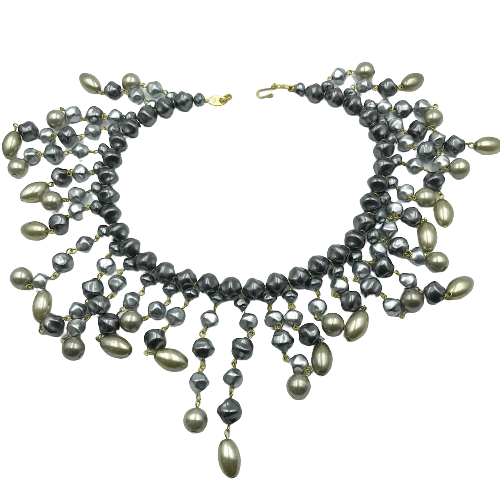 Philippe Leandri Grey Glass Pearl Collar Necklace