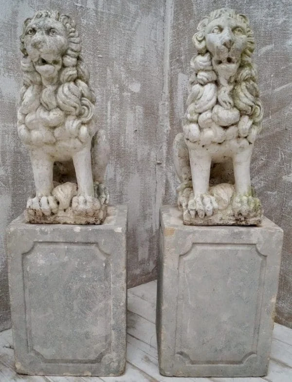 Pair of Proud Stone Cast French Sitting Lions