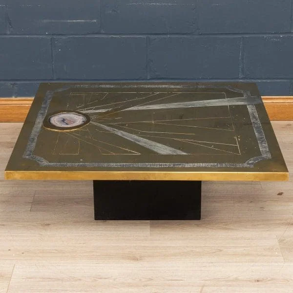 Agate and Brass Clad Coffee Table by Willy Daro, Belgium 1970s - Image 2