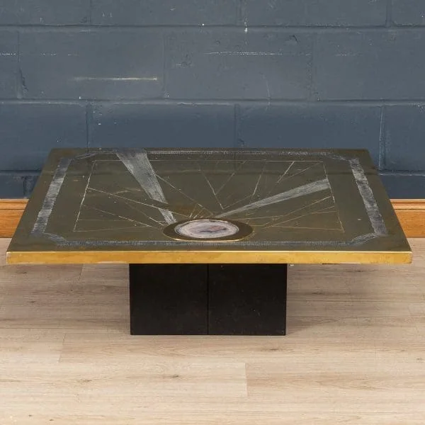 Agate and Brass Clad Coffee Table by Willy Daro, Belgium 1970s - Image 6