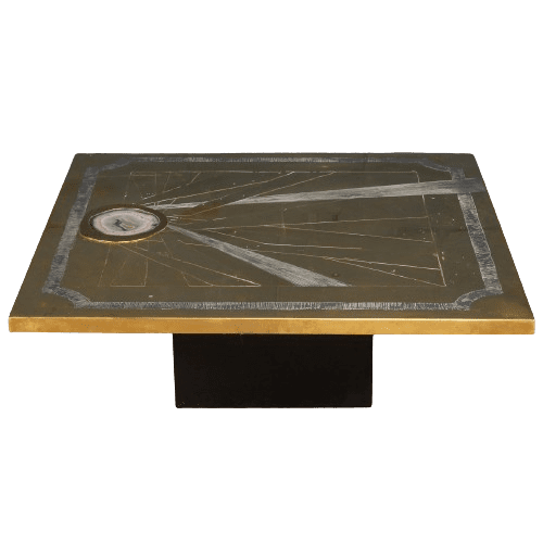 Agate and Brass Clad Coffee Table by Willy Daro, Belgium 1970s