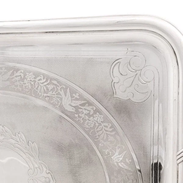 Antique Late 19th Century Silver Plated Tea Tray by Christofle, France - Image 8