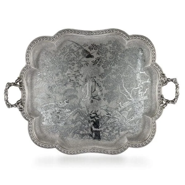 Antique Solid Silver and Niello Serving Tray, France Circa 1870 - Image 2