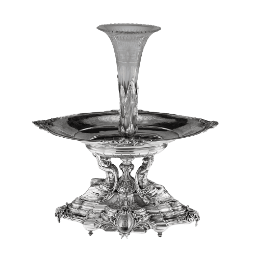 Antique French Solid Silver Figural Epergne Centrepiece by Frey & Fils, Paris Circa 1880
