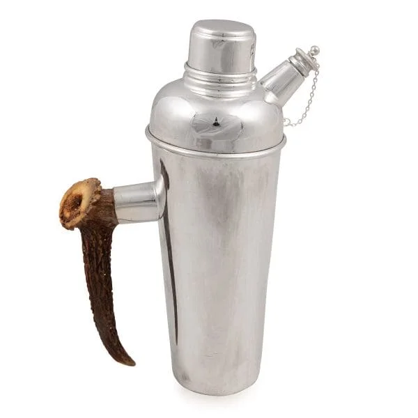 Antler Horn Handled Cocktail Shaker in Silver Plate, England Circa 1930 - Image 4