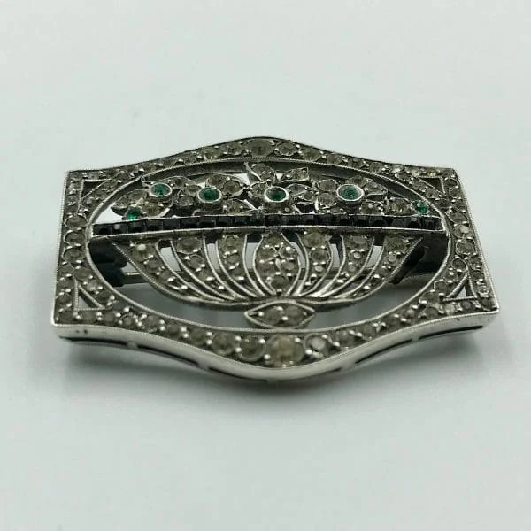 French Art Deco Silver and Paste Basket Brooch Circa 1920s - Image 4