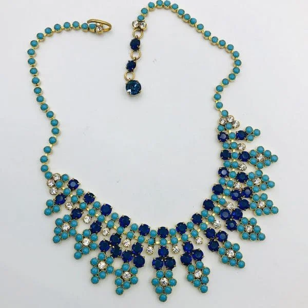 Vintage Maryse Blanchard Turquoise and Sapphire Paste Collar Necklace Circa 1950s - Image 2