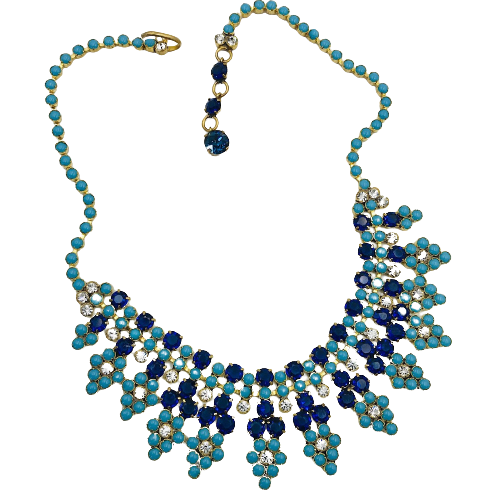 Vintage Maryse Blanchard Turquoise and Sapphire Paste Collar Necklace Circa 1950s