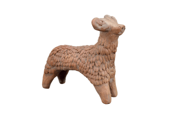 An ancient pottery figure of a ram hand made in Syria