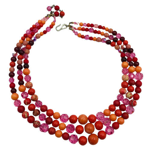 Vintage Christian Dior Three Row Orange Bead Necklace Circa 1960s