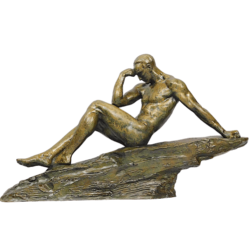 Large French Art Deco Bronze Sculpture The Thinker by Le Faguays