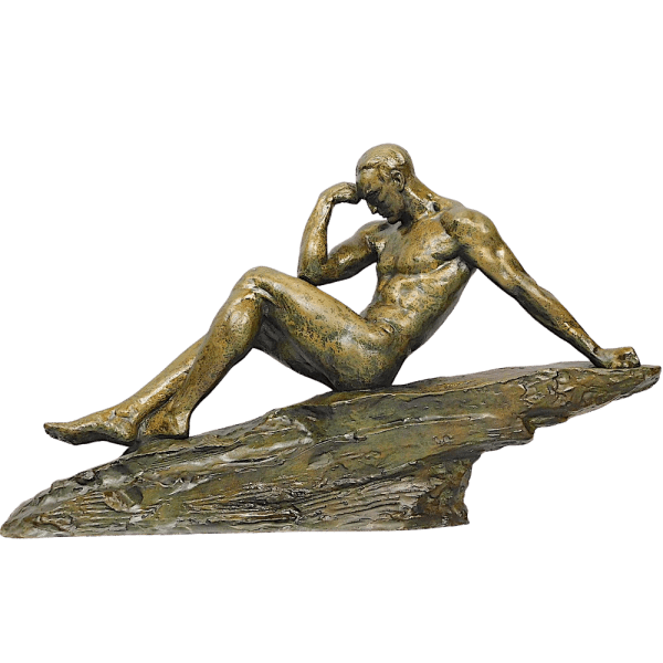 Large French Art Deco Bronze Sculpture The Thinker by Le Faguays