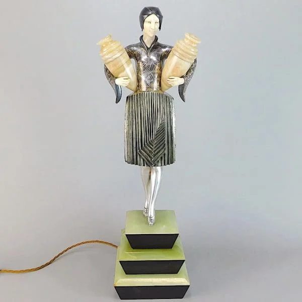 Art Deco Bronze Sculpture Water Carrier Table Lamp by Lipchytz