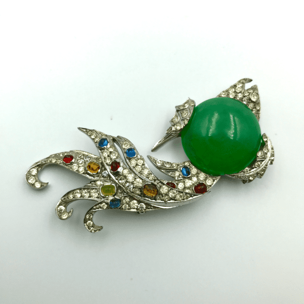 Silver and Jade Glass Cabochon Fish Brooch - Image 5