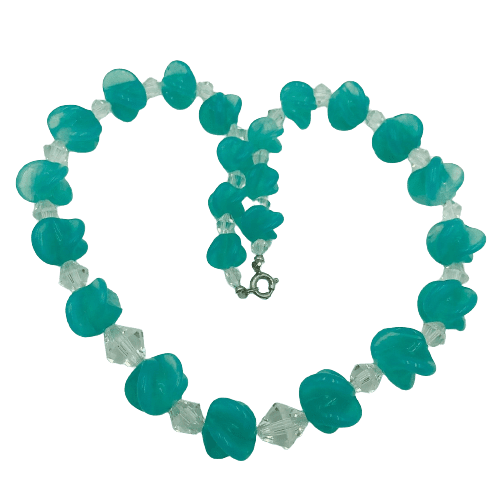 A simple aqua colour swirl poured glass bead necklace by Louis Roussleet.