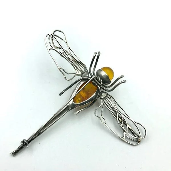 French silver and amber Dragonfly Brooch Circa 1930s - Image 3