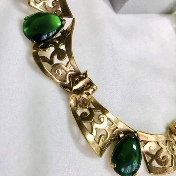 Vintage Boucher Parisina Silver Vermeil Emerald Collar Circa 1940s - Image 9