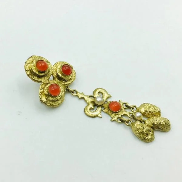 Vintage French Henry Perichon Carnelian Glass Articulated Brooch - Image 3