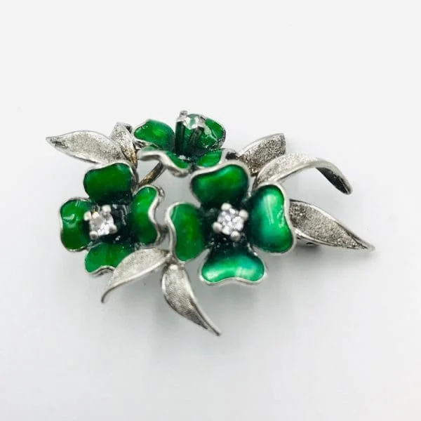 Vintage French Silver and Enamel Floral Brooch Circa 1950s - Image 4