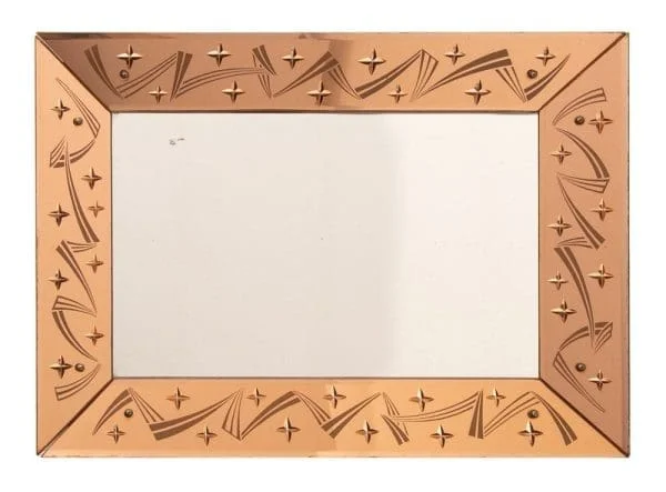 French Art Deco Mirror with Peach Glass Border c.1930