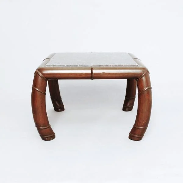 Midcentury Pair of Faux Bamboo and Grey Marble Side Tables - Image 2