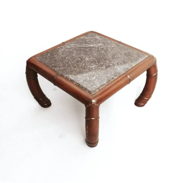 Midcentury Pair of Faux Bamboo and Grey Marble Side Tables - Image 4