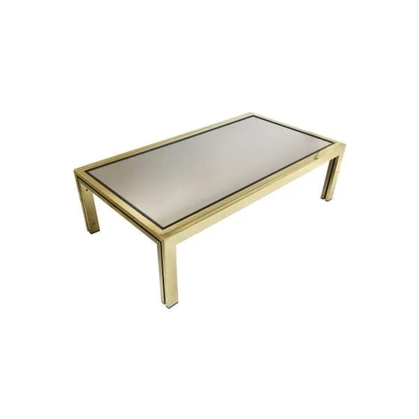 Brass & Smoked Mirror Rectangular Coffee Table 1970s Hollywood Regency Retro