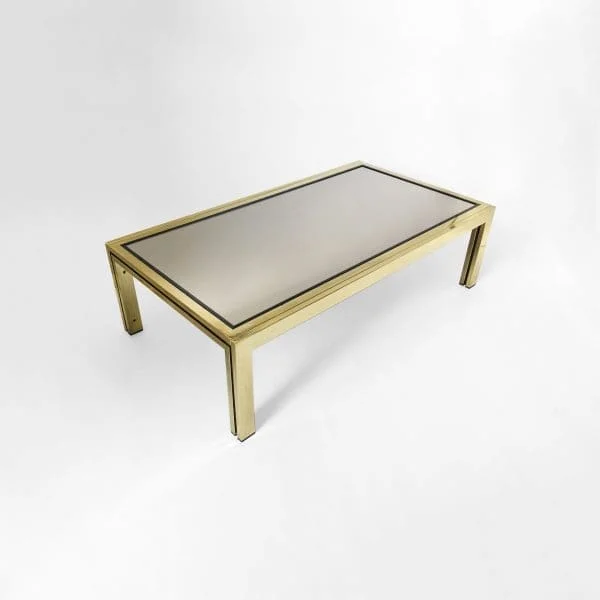 Brass & Smoked Mirror Rectangular Coffee Table 1970s Hollywood Regency Retro - Image 10