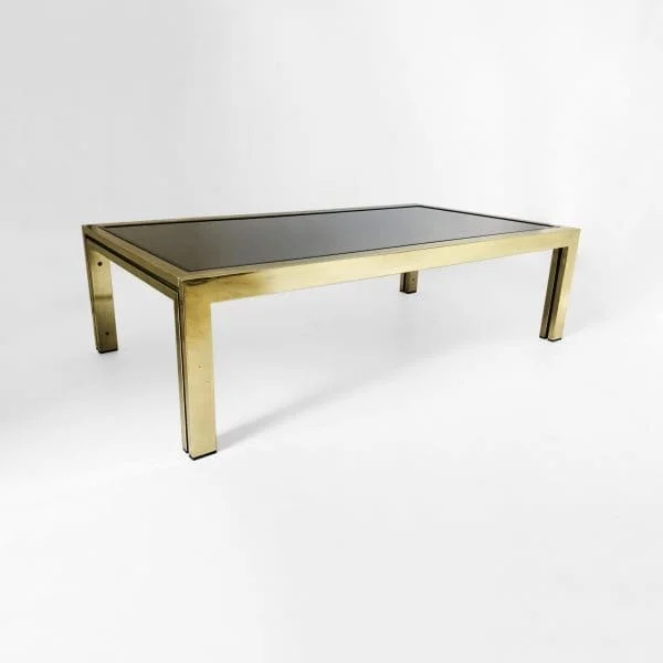 Brass & Smoked Mirror Rectangular Coffee Table 1970s Hollywood Regency Retro - Image 9