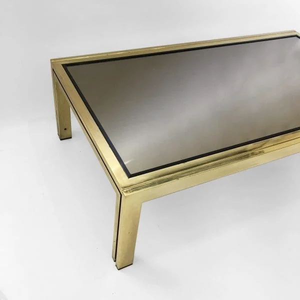 Brass & Smoked Mirror Rectangular Coffee Table 1970s Hollywood Regency Retro - Image 7