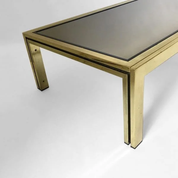 Brass & Smoked Mirror Rectangular Coffee Table 1970s Hollywood Regency Retro - Image 6