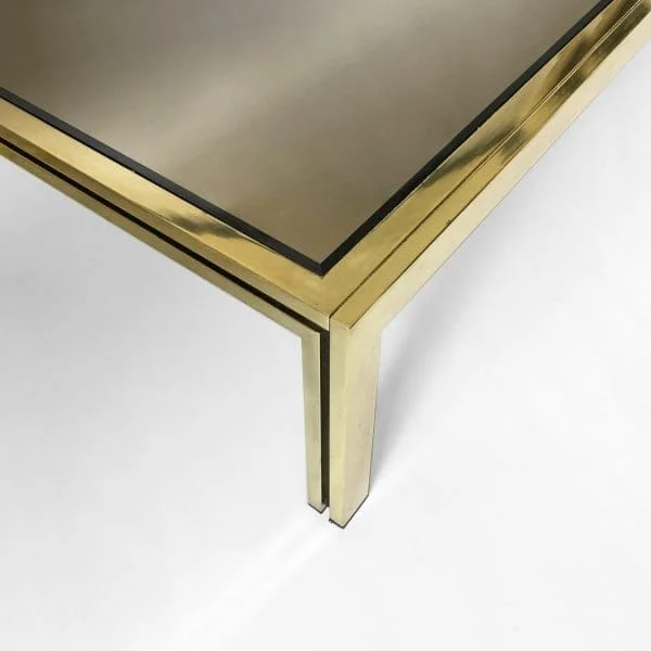 Brass & Smoked Mirror Rectangular Coffee Table 1970s Hollywood Regency Retro - Image 5