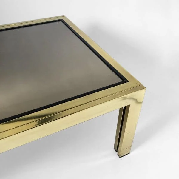 Brass & Smoked Mirror Rectangular Coffee Table 1970s Hollywood Regency Retro - Image 4