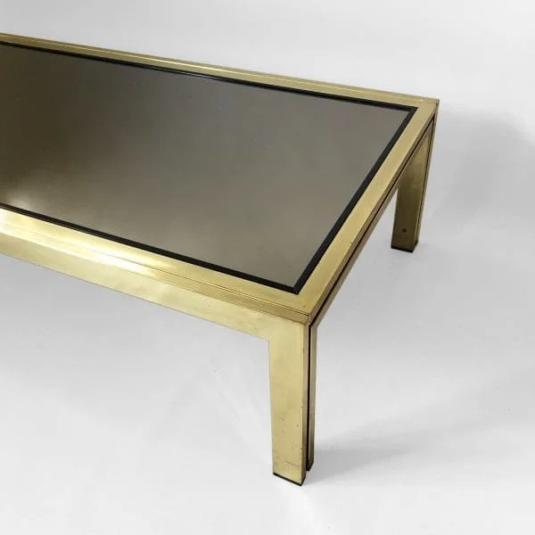 Brass & Smoked Mirror Rectangular Coffee Table 1970s Hollywood Regency Retro - Image 3