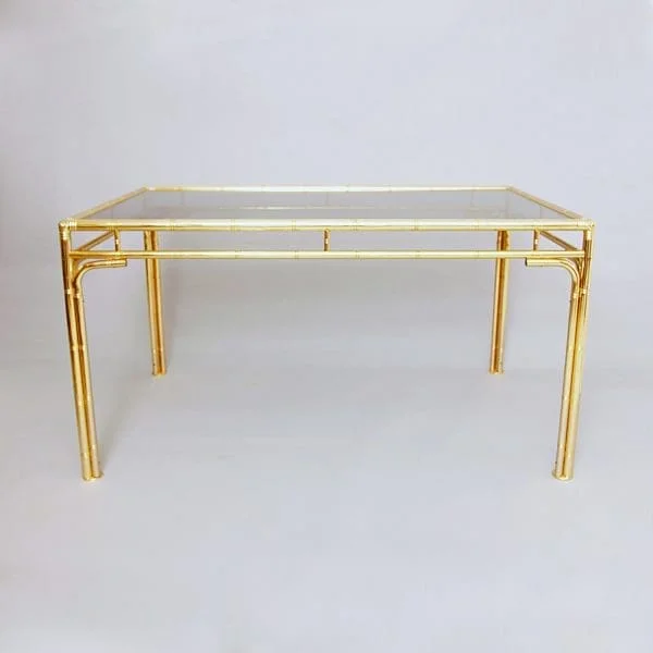 Italian Brass Faux Bamboo Dining Table circa 1970s - Image 3