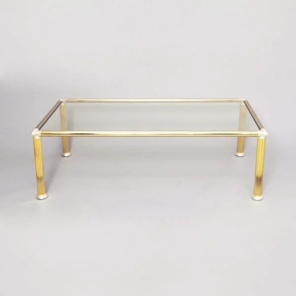 Midcentury Chrome & Brass Column Legs Coffee Table - Image 2