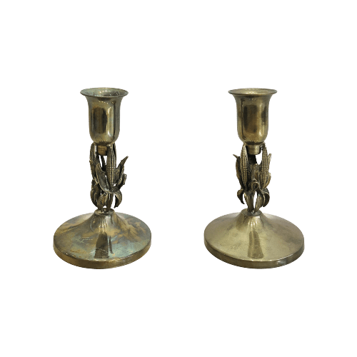 Pair Of Brass Corn Candleholders