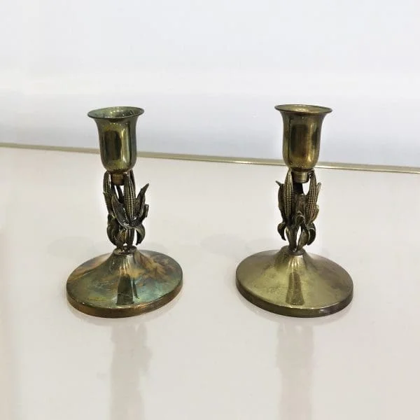 Midcentury Pair Of Brass Corn Candleholders - Image 2