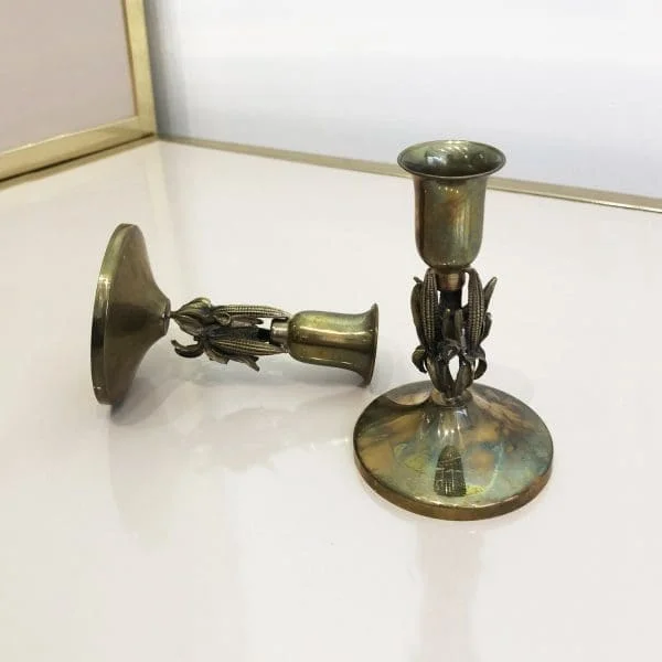 Midcentury Pair Of Brass Corn Candleholders - Image 3