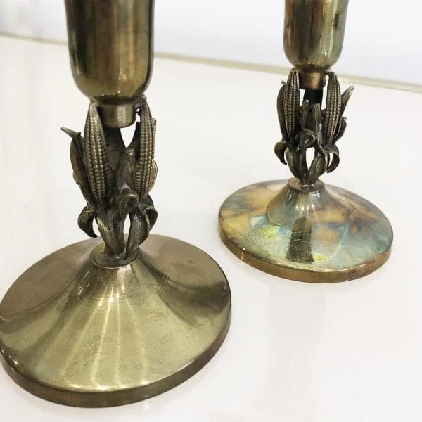 Midcentury Pair Of Brass Corn Candleholders - Image 4