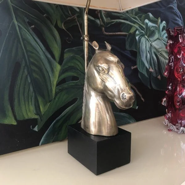 Midcentury French Brass Horse Chinoiserie Table Lamp Circa 1970s - Image 3