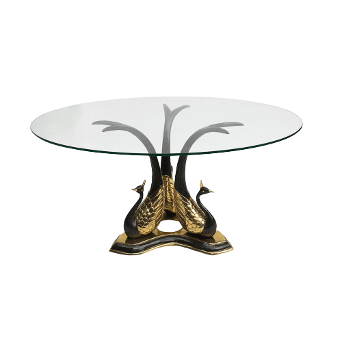 Italian Brass Peacock Side Or Coffee Table Circa 1970s