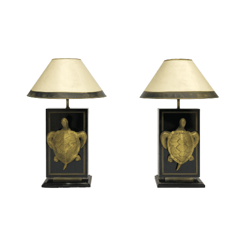 French Brass Macouba Turtle Table Lamps Circa 1970