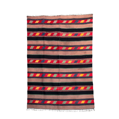Handmade Black Brown Wool Rug With Geometric Designs