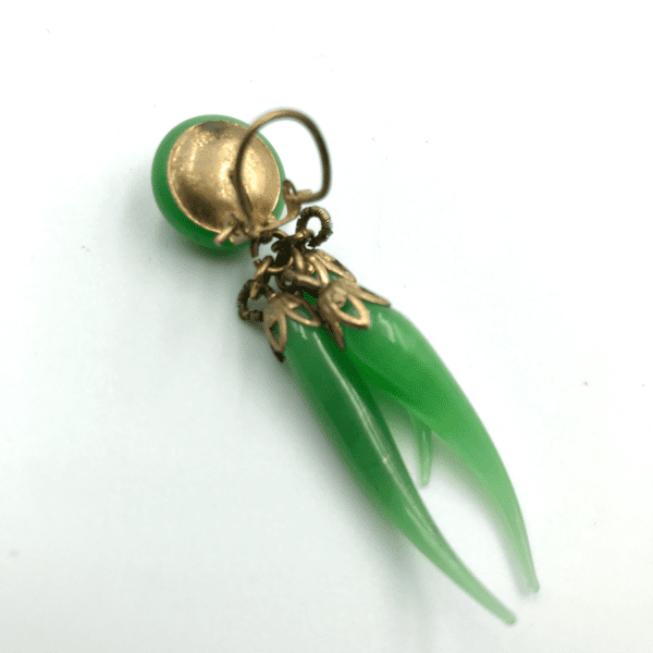 Vintage Louis Rousselet Jade Green Glass Drop Earrings - Image 3