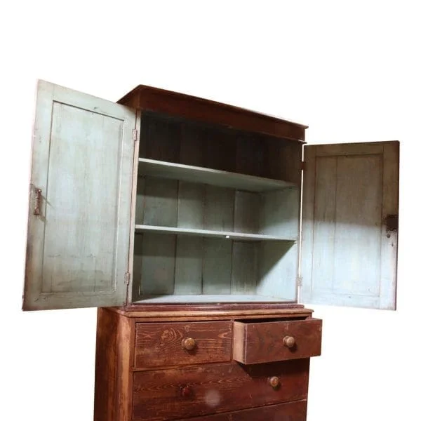 19th Century Antique painted pine kitchen cupboard - Image 3