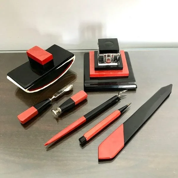 Art Deco Bauhaus Bakelite Ink Well and Desk Set